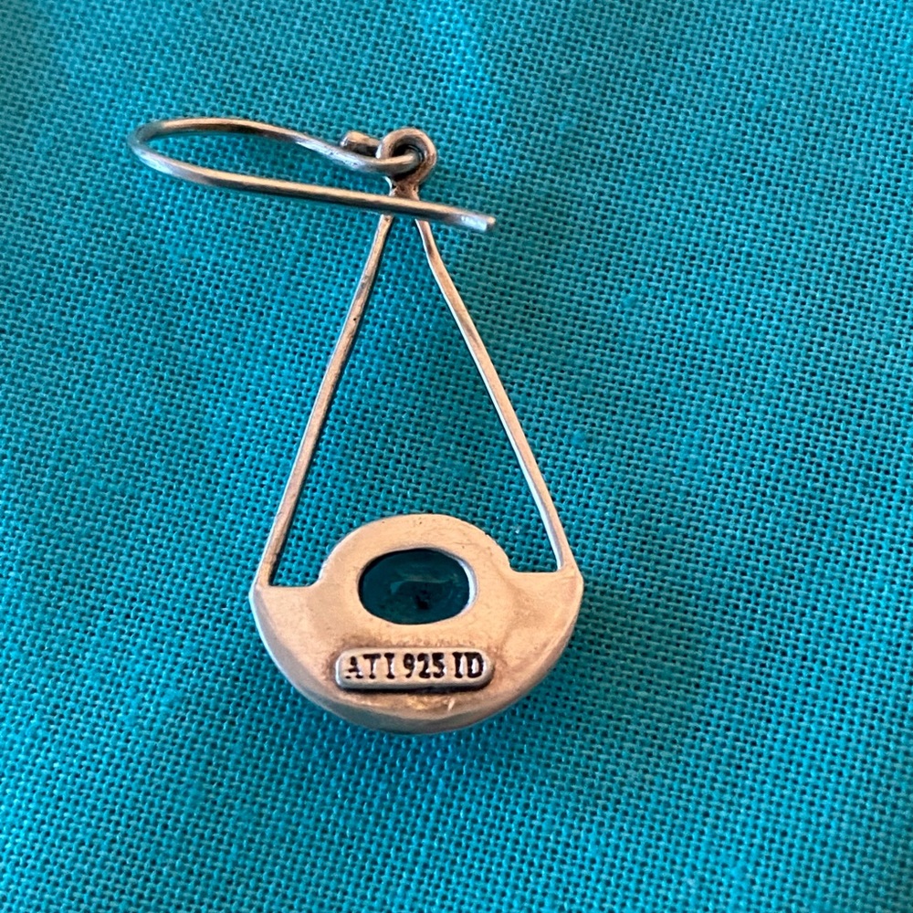Sterling Silver Drop Earrings with Teal Gem - Picture 3 of 3